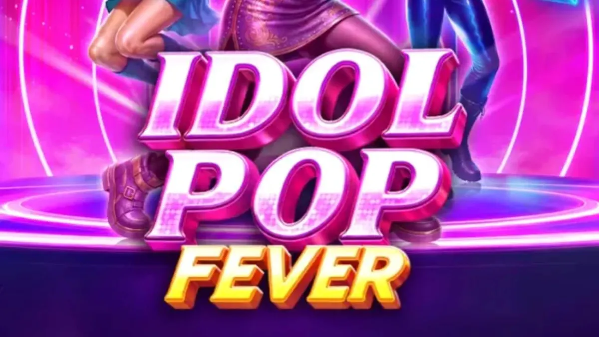Tampilan visual slot Idol Pop Fever dengan tema konser neon dan karakter idola.