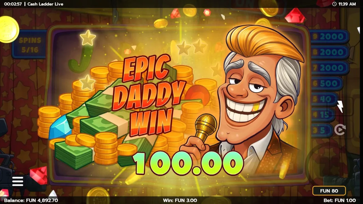 Tampilan studio televisi dalam slot Cash Ladder Live
